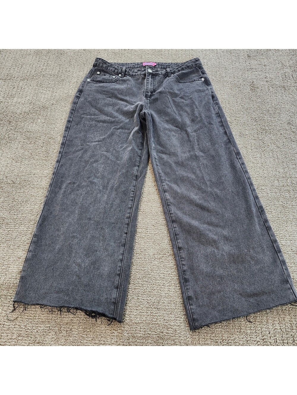 Edikted Straight Leg Black Denim Jeans with Raw Hem Size Large